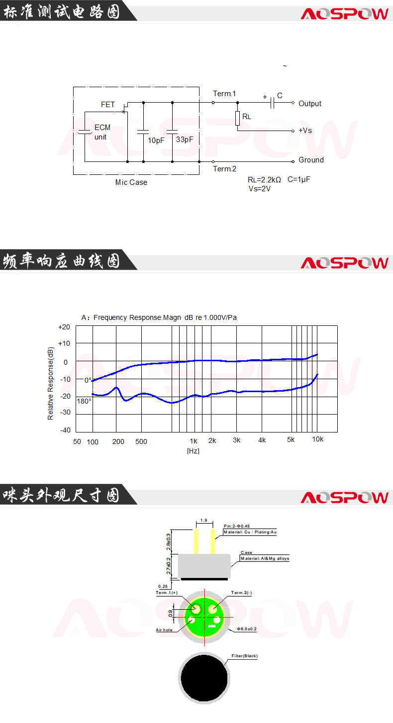 樂器咪頭產(chǎn)品規(guī)格書參數(shù)