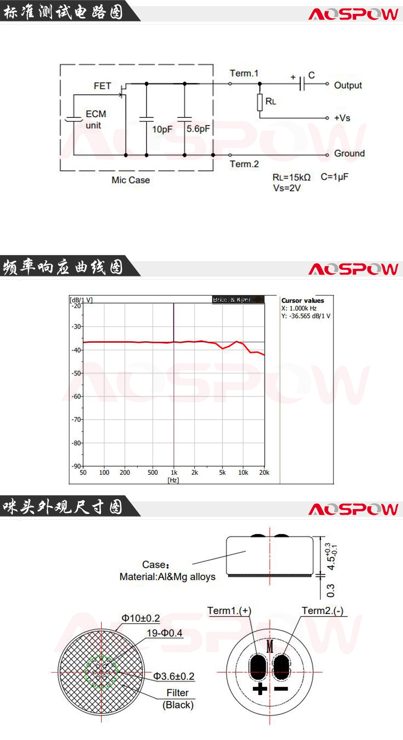 錄音室咪芯產(chǎn)品規(guī)格書尺寸