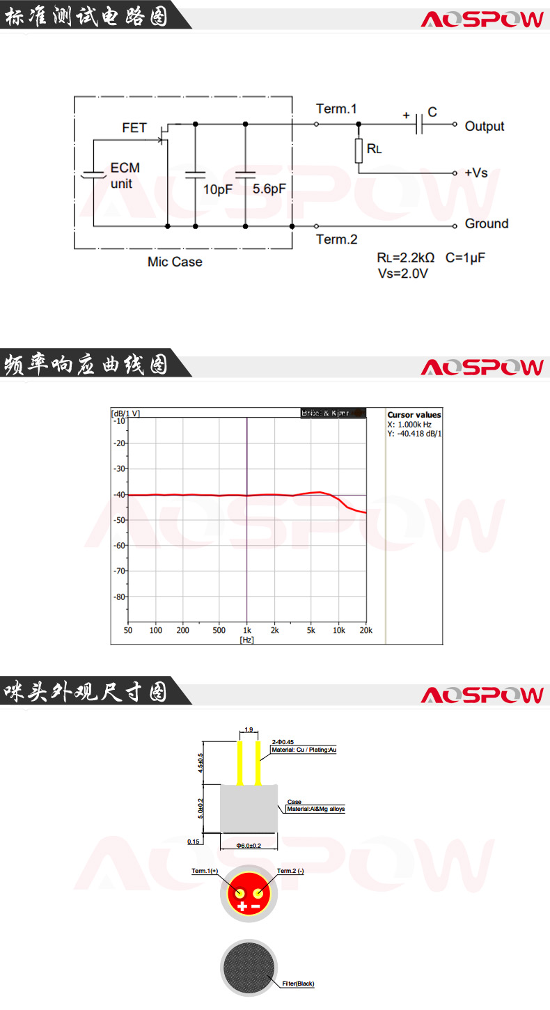 6050插針咪頭規(guī)格書尺寸