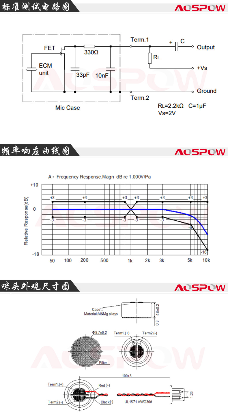 9745焊線咪頭規(guī)格書尺寸