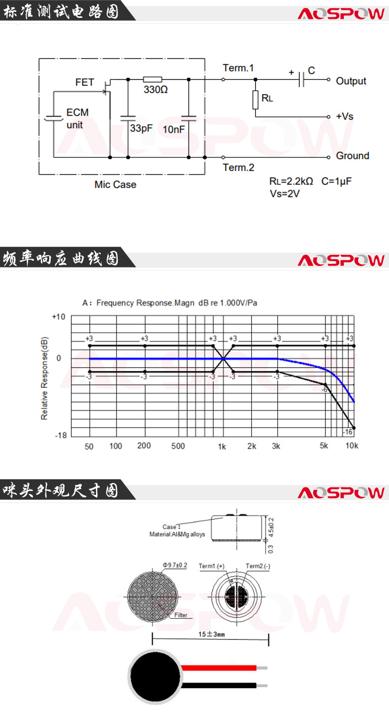 9745焊線咪頭規(guī)格書尺寸